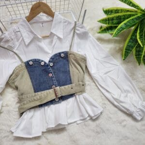 Shirt with Denim Corset and belt set