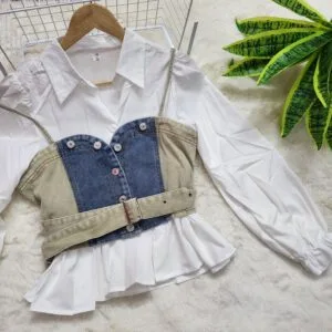 Belted Denim Fusion Top