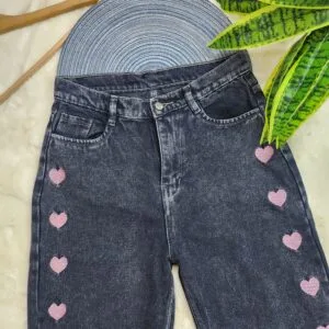 Pink Heart Wide Leg Jeans