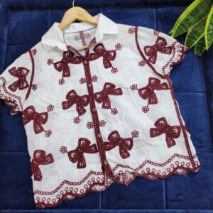 Bow Embroidered Cotton Shirt
